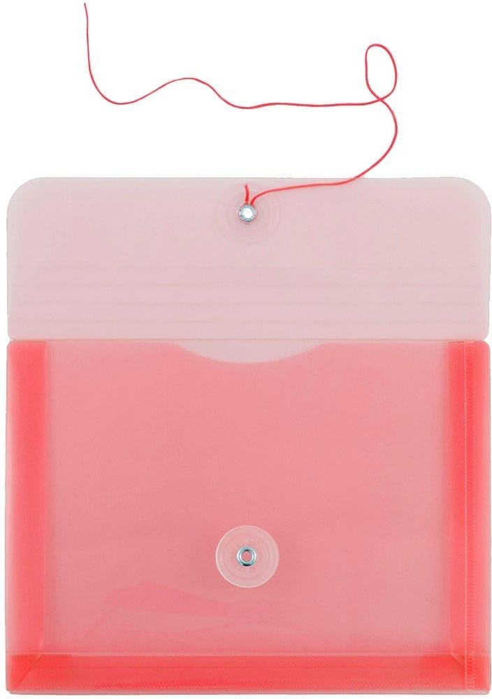 JAM PAPER Plastic Envelopes with Button & String Tie Closure - Index Size - 5 1/2 x 7 1/2 - Pink/Light Red - 3/Pack