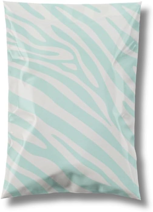14.5x19 Designer Poly Mailer 100 Pack Heavy Duty Waterproof Self Seal Shipping Bags for Small Business Large Mailing Envelopes Bulk Tear Resistant Cute Packaging Mint Zebra