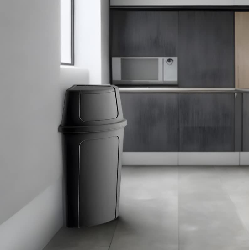 21 Gallon Black Plastic Recycling Bin with Push Door Lid, Commercial Durable Trash Can