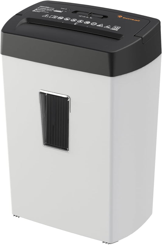 Bonsaii Heavy-Duty Shredder, Up to 12 Sheets, P-4 high Security, Credit Cards, Mail, & Staples, 5.5-Gallon bin with a Transparent Window, Suitable for Heavy-Duty use in Home Offices, White & Black