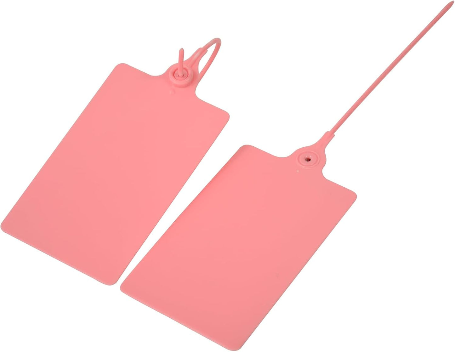 100 Plastic Tags: Big Waterproof Writable Label Ties with One Marker Pen (Pink)