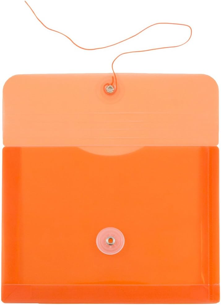 JAM PAPER Plastic Envelopes with Button & String Tie Closure - Index Size - 5 1/2 x 7 1/2 - Orange - 12/Pack