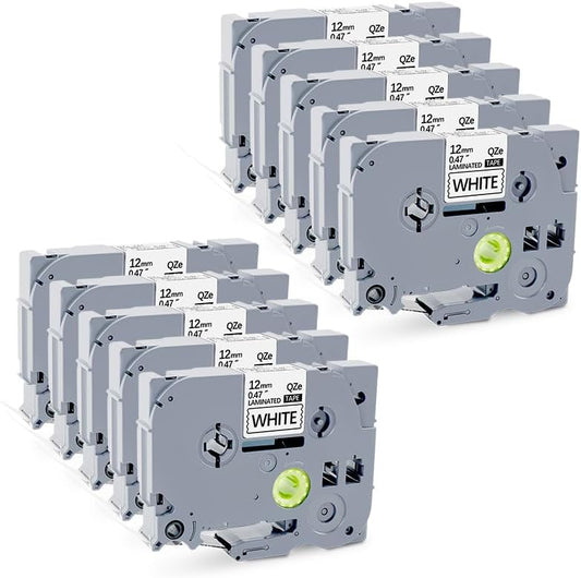 10 PK TZE-231 Compatible Label Tape Replacement for Brother TZe-231 TZ-231 Laminated P-Touch Label Maker Tape, Black on White, for PT-D200 PT-D210 PTH100 PT-D400, 0.47" x 26.2'