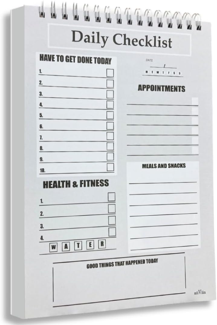 Daily To Do List Notebook - ADHD Planner For Adults, 60 Double-Sided Premium Sheets, Things To Do Notepad, Clear Cover, 6” x 9” Spiral Daily Checklist