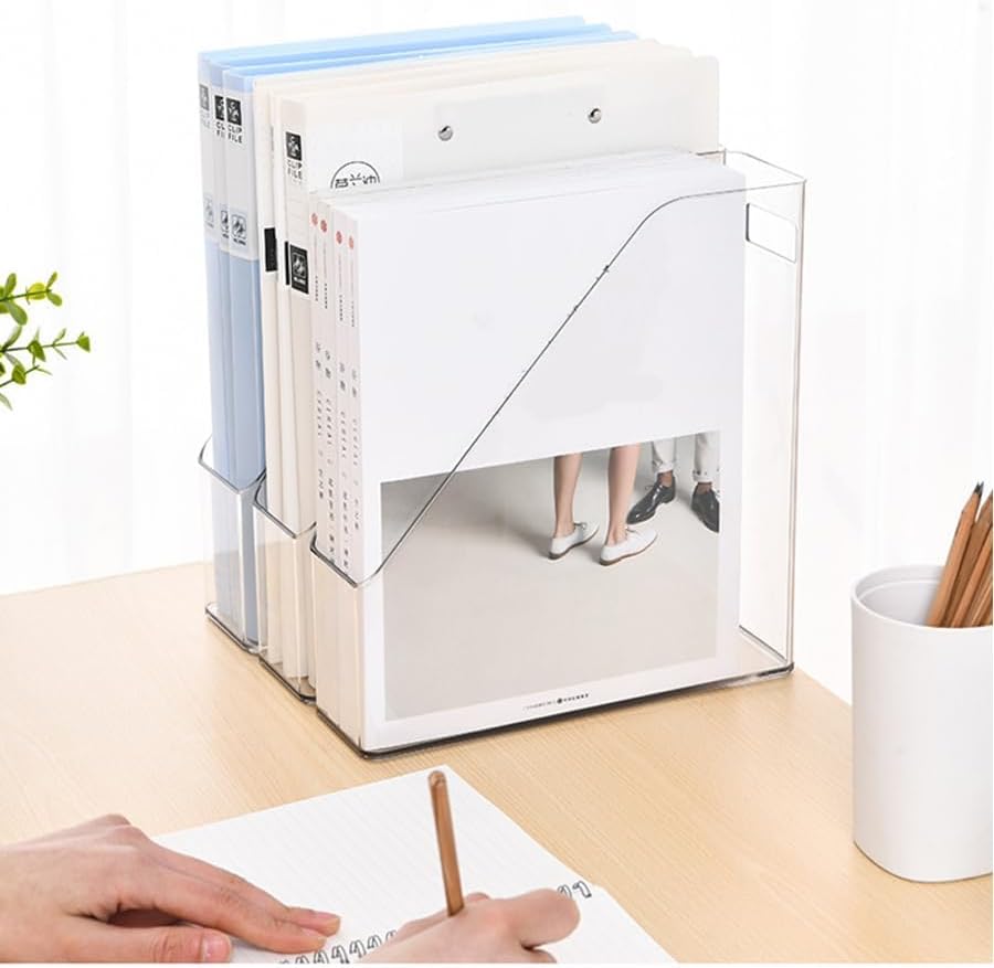 6 Pack Clear Acrylic Magazine File Holder, Acrylic Vertical File Organizer File Folder Bin Storage File Folder Rack Clear Plastic File Folder Organizer for Home Office Space