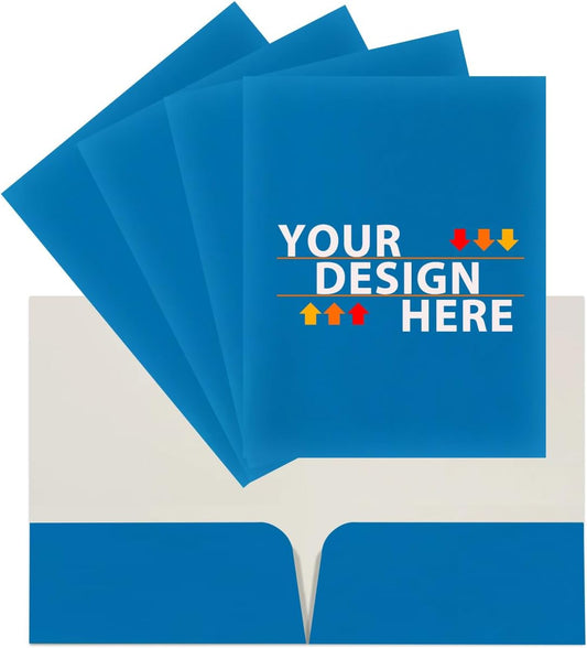 JAM PAPER Custom Printed Semi-Gloss Folders with Round Corner Pockets - Personalized Logo & Text - 12pt C1S - Blue - 250/Pack