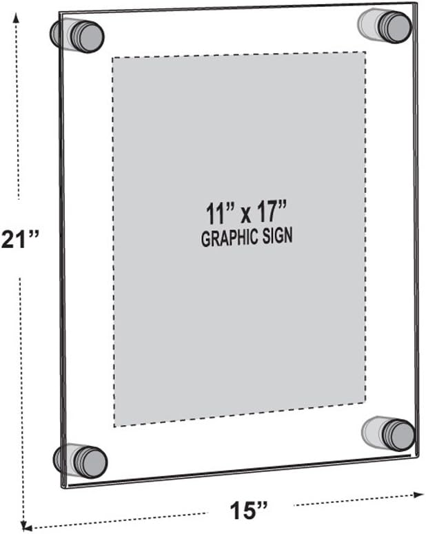 Azar Displays 105508-BLK Acrylic Floating Double Panel Wall Frame,11" x 17" Graphic Size, Overall Frame Size: 15" x 21", Black