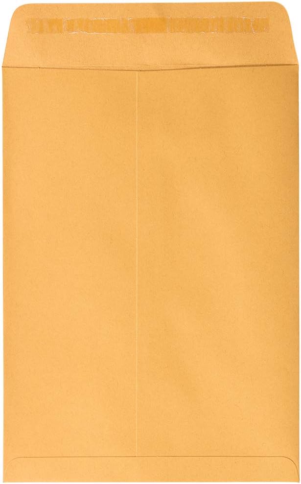 JAM PAPER 7 1/2 x 10 1/2 Open End Catalog Envelopes with Peel and Seal Closure - Brown Kraft Manila - Bulk 500/Carton