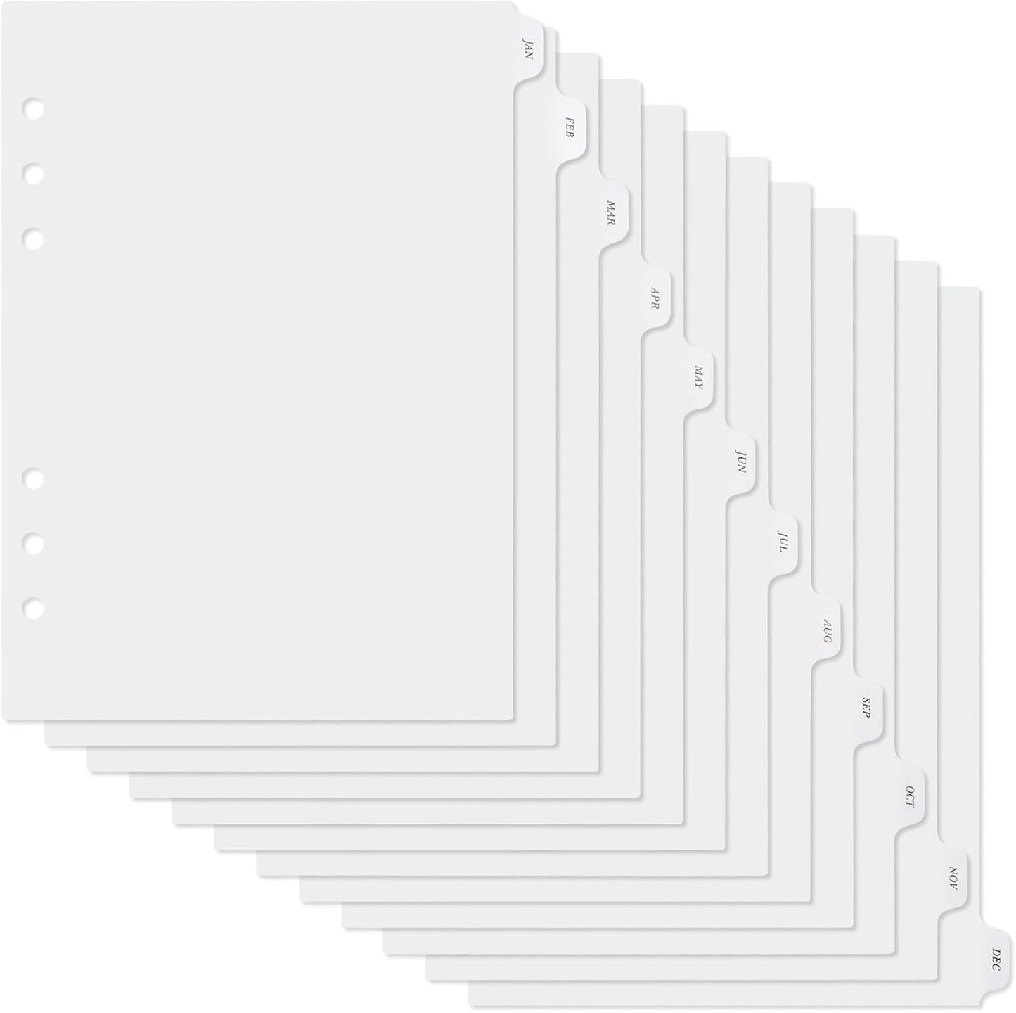 A5 Plastic Binder Dividers with Monthly Tabs 6 Holes Durable Card Dividers for Journals, Binders, Notebooks, Planners, 5.7x8.3 inch(Clear Frosted)