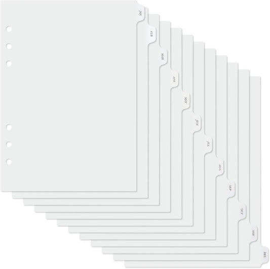 A5 Plastic Binder Dividers with Monthly Tabs 6 Holes Durable Card Dividers for Journals, Binders, Notebooks, Planners, 5.7x8.3 inch(Clear Frosted)