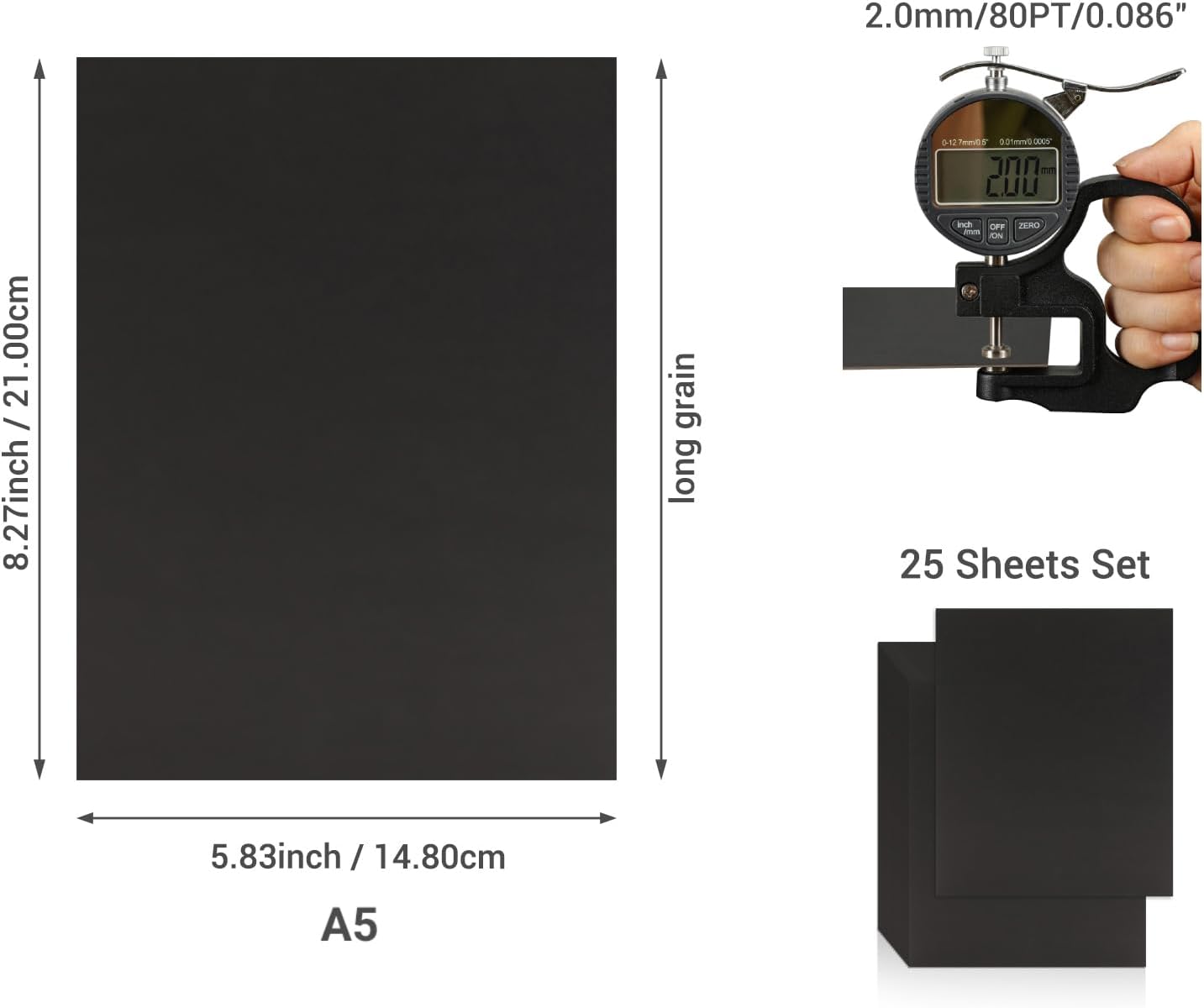 25 Pcs Book Board, Binder Board, Cover Board, Heavy Duty Chipboard for Book Binding, DIY Cardboard (Black, A5 80PT)