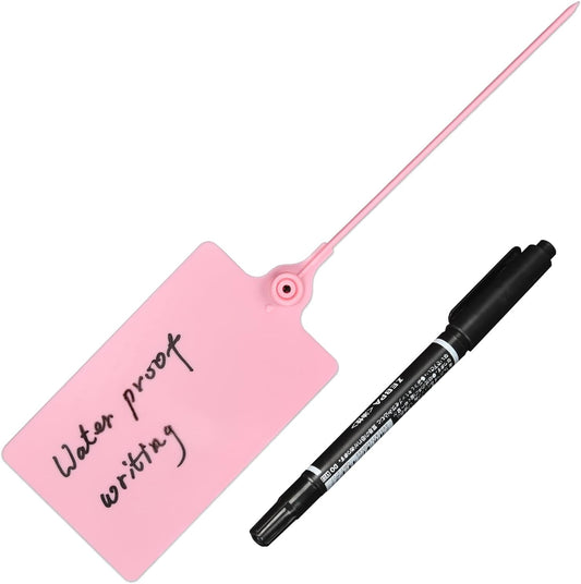 100 Plastic Tags Shipping Tags Water Proof Tags for Labeling Shipping Labels Security Seals Writable Marker Ties Hanging Tags Storage Tag with One Marker Pen (Pink)