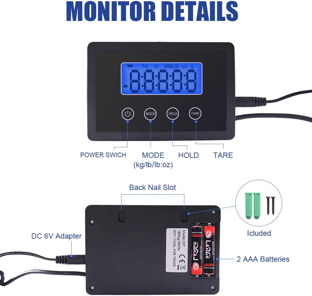 Fuzion Shipping Scale 360lb x 0.1lb, Stainless Steel Postal Scale with Timer/Hold/Tare, Digital Shipping Scale for Packages/Luggage, Battery & AC/DC Adapter
