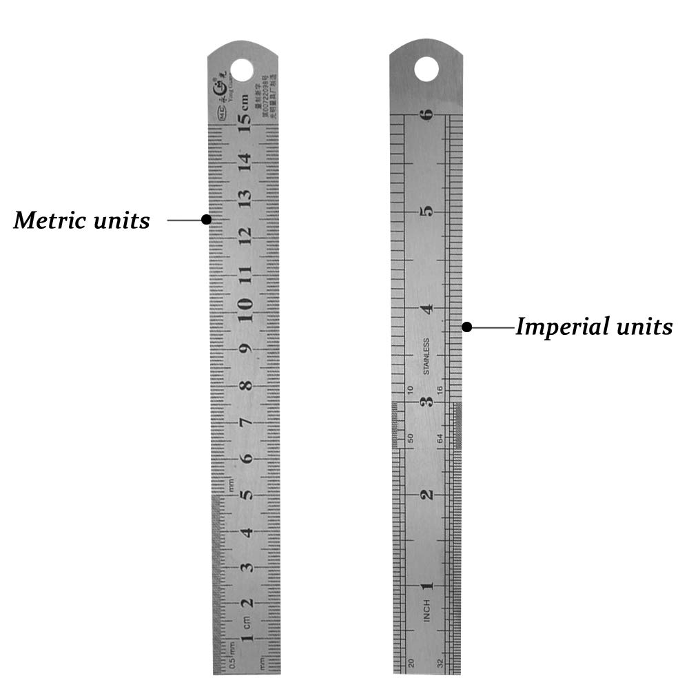 6 Inch Metal Ruler Set Stainless Steel Straight Edge Rules with Inch/Metric Scale, 10 Pack
