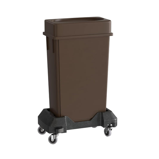 23 Gallon Brown Slim Jim Trash Can with Drop Shot Lid and Dolly