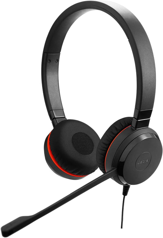 Jabra Evolve 30 II Wired Dual-Ear Headset with Mic for Work - 3.5mm Jack or USB-A/USB-C Connectivity, Computer Headset with Noise-Cancelling Microphone, Works with Online Meeting Platforms - Black