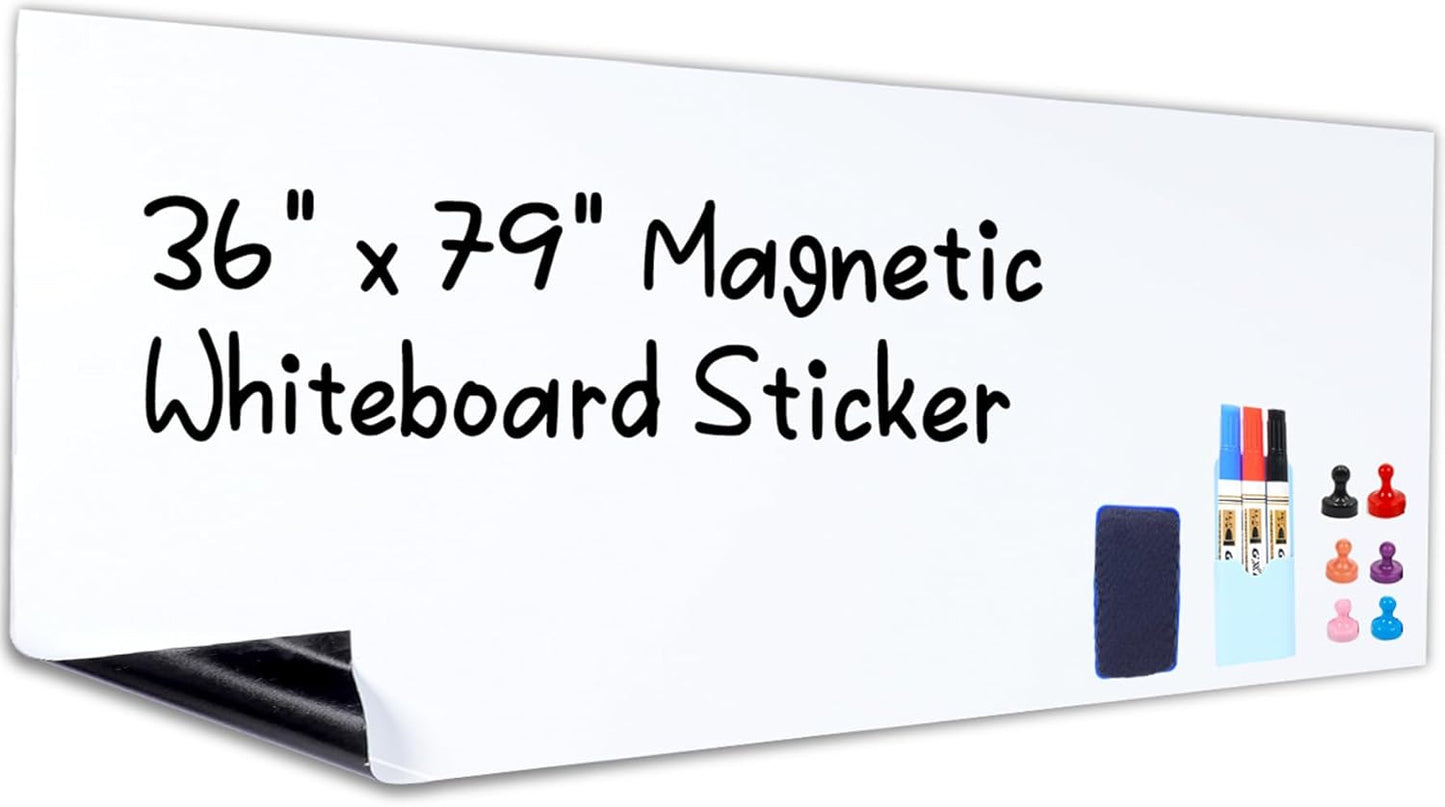 HAMIGAR Magnetic Whiteboard Contact Paper 36" x 79" Dry Erase White Board Sticker for Wall Stick on White Board Peel and Stick Wallpaper Adhesive Poster with Marker, Magnetic Eraser and Magnets