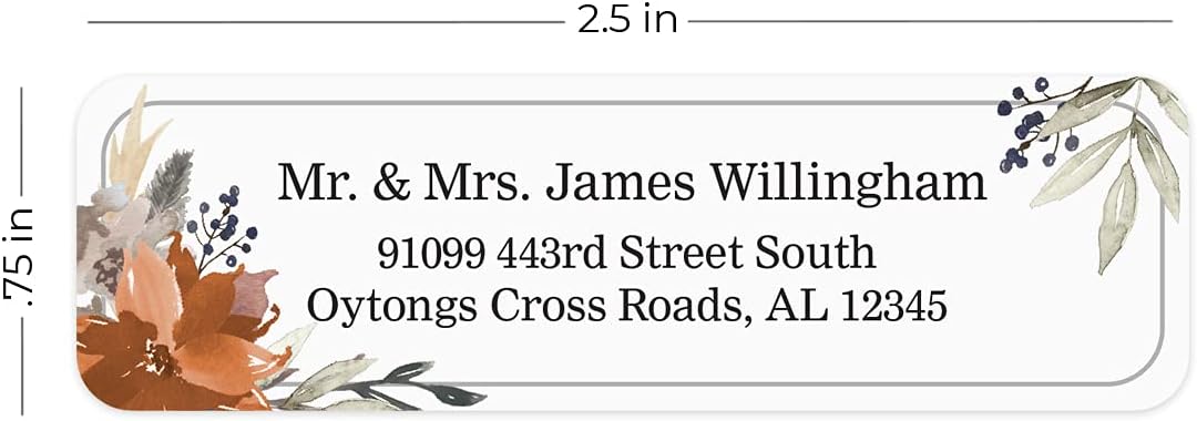 Indie Floral Rolled Address Labels/Roll of 250 Personalized Return Address Labels/Designer Return Address Stickers in Elegant Plastic Dispenser