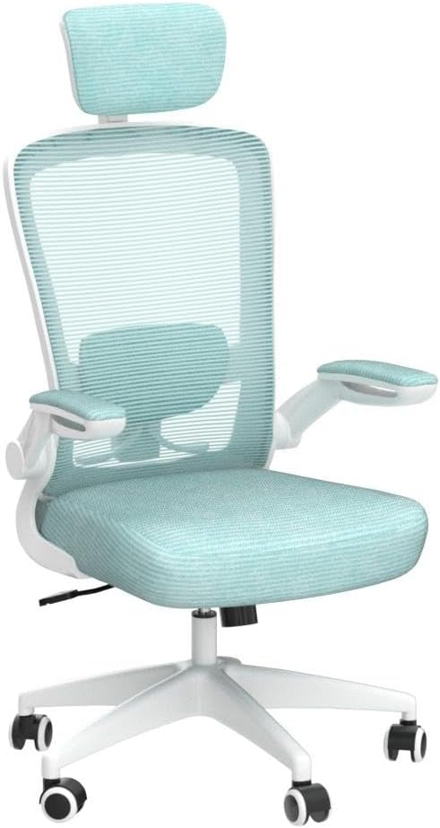 FelixKing Ergonomic Office Chair, Headrest Desk Chair Office Chair with Adjustable Lumbar Support, Home Office Swivel Task Chair with High Back and Armrest, Adjustable Height Gaming Chair(Light Blue)