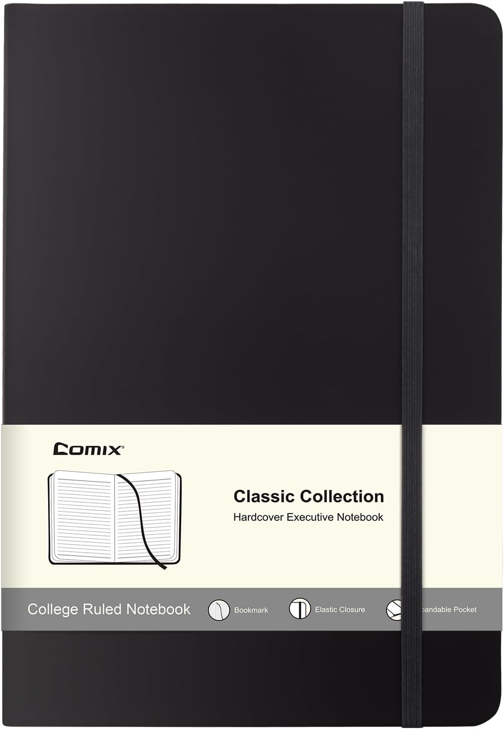 Comix Lined Journal Notebook for Women Men, Journaling Notebooks for Office School Home, 240 Pages, 5.5" x 8.3", College Ruled, A5, Hardcover, Black