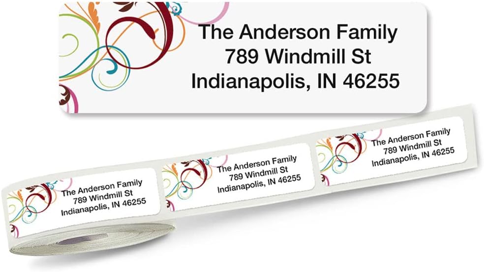 Colorful Images Fantasia Rolled Personalized Return Address Mailing Labels with Dispenser, Customize with Name & Shipping Address, 250 ¾” x 2½” Self Adhesive, Easy Peel Label Roll