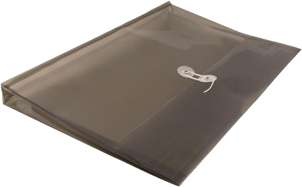JAM PAPER Plastic Envelopes with Button & String Tie Closure - Legal Booklet - 9 3/4 x 14 1/2 - Smoke Gray - 12/Pack