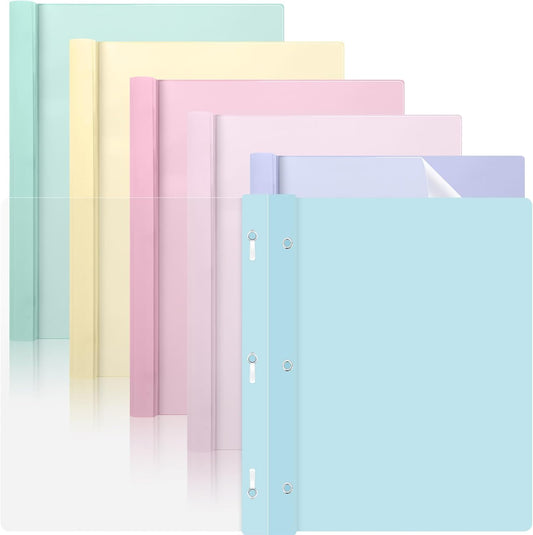 6 PCS Pastel Plastic Report Covers with 3 Prongs Clear Front Presentation Folders 3 Prong Folders for Resume Portfolio Document Report Letter Proposal School Classroom Office Supplies (Pastel)