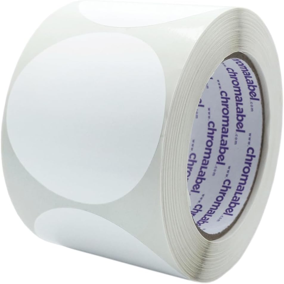 ChromaLabel 3 Inch Circle Sticker Labels, Easy to Write On Round Colored Stickers, High Visibility Permanent Labels - 500 Sticky Dots per Roll, White Dot Stickers