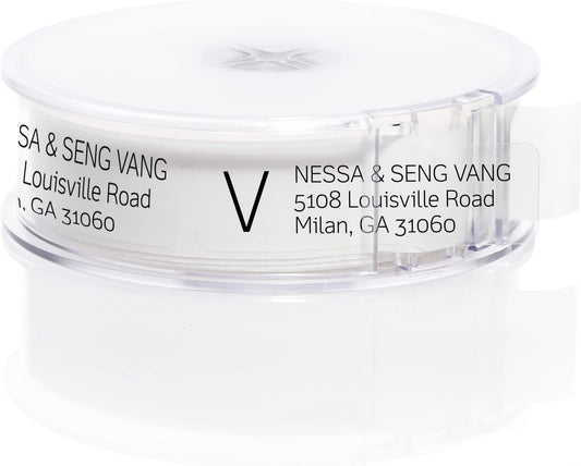 Clear Monogram Rolled Address Labels / 500 Personalized Return Address Labels/Designer Address Stickers in Elegant Plastic Dispenser