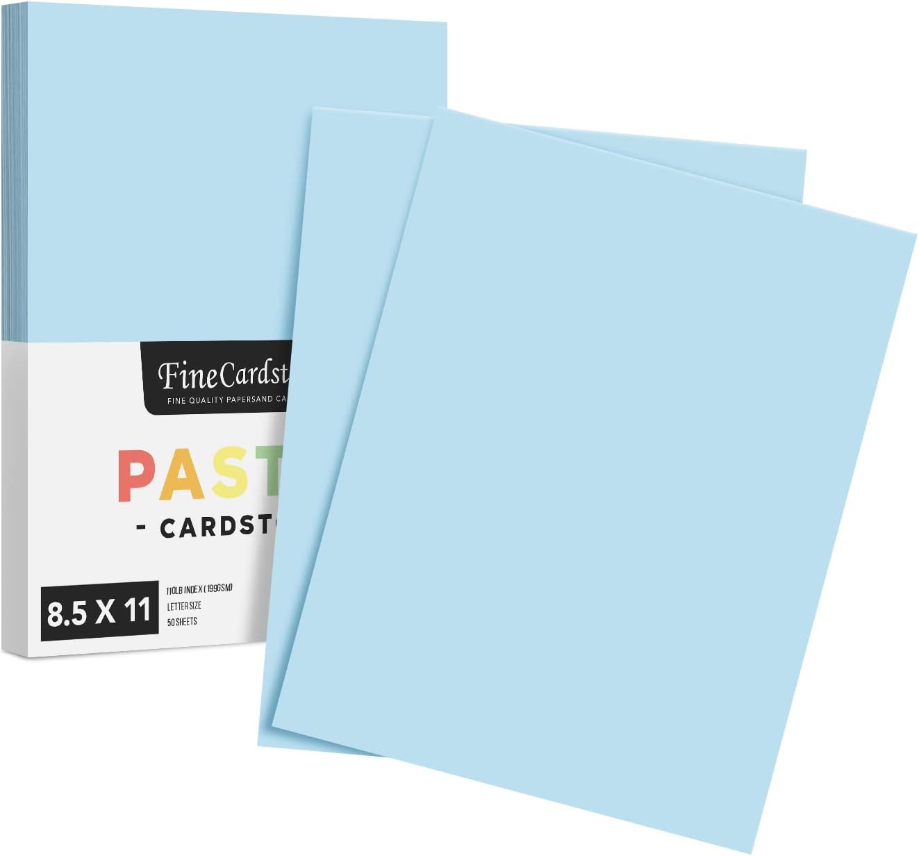 8.5 x 11" Blue Pastel Color Cardstock Paper - Great for Arts and Crafts, Wedding Invitations, Cards and Stationery Printing | Medium to Heavy Card Stock 110lb Index (199gsm) | 50 Sheets per Pack