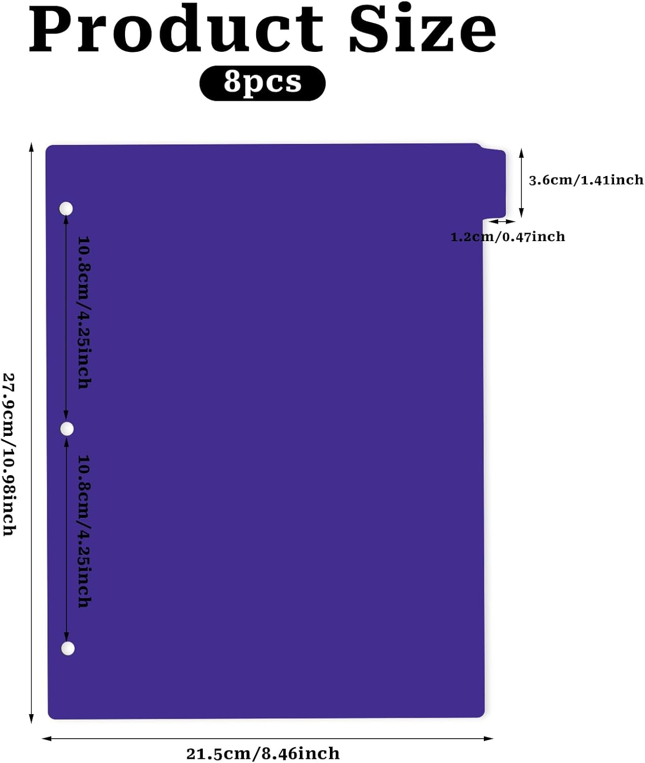 Dark Purple Binder Dividers, 8-Tab Sturdy Plastic Dividers, Binder Divider with Tabs, 3-Ring Binder Plastic Divider Set, Aesthetic Dividers for Binder, Suitable for Notebooks and Binders(Dark Purple)