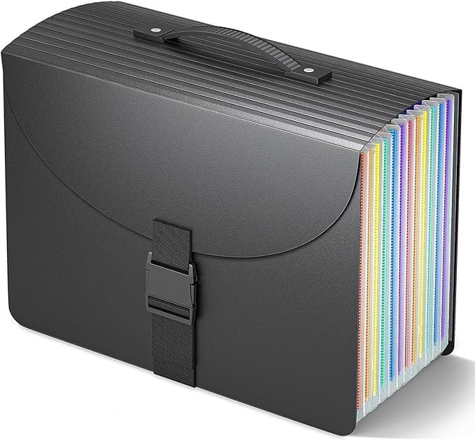 Expanding File Folders,Accordion File Organizer with Handle,13 Pockets Expandable Filing Folders,Tabs Included in Filing Box,Adjustable Strap,Bill Documents Organizer,A4/Letter Size