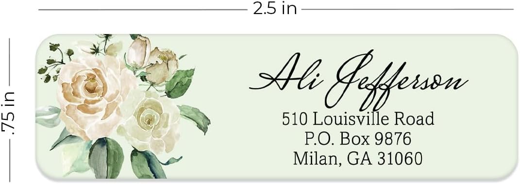 Green Watercolor Floral Rolled Address Labels / 500 Personalized Return Address Labels/Designer Address Stickers in Elegant Plastic Dispenser