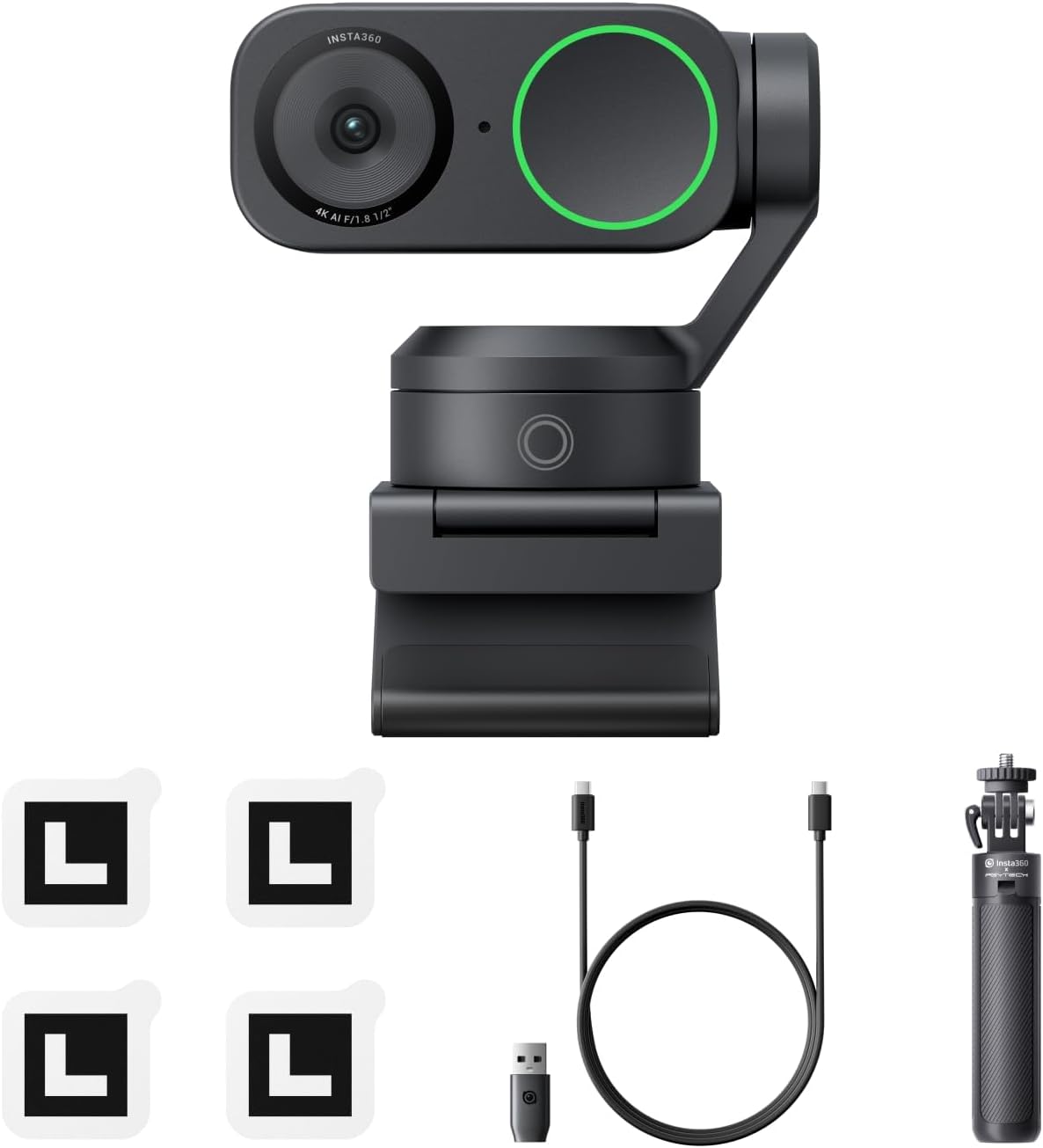 Insta360 Link 2 Tripod Bundle - PTZ 4K Webcam for PC/Mac, 1/2" Sensor, AI Tracking, HDR, AI Noise-Canceling Mic, Gesture Control for Streaming, Video Calls, Gaming, Works with Zoom, Teams, Twitch