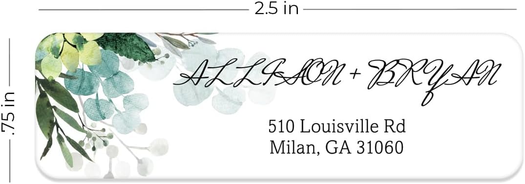 Clear Floral Greenery Rolled Address Labels / 500 Personalized Return Address Labels/Custom Address Stickers in Elegant Plastic Dispenser
