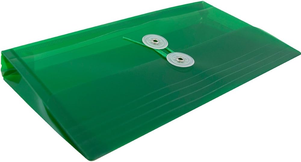 JAM PAPER Plastic Envelopes with Button & String Tie Closure - #10 Business Booklet - 5 1/4 x 10 - Green - 12/Pack