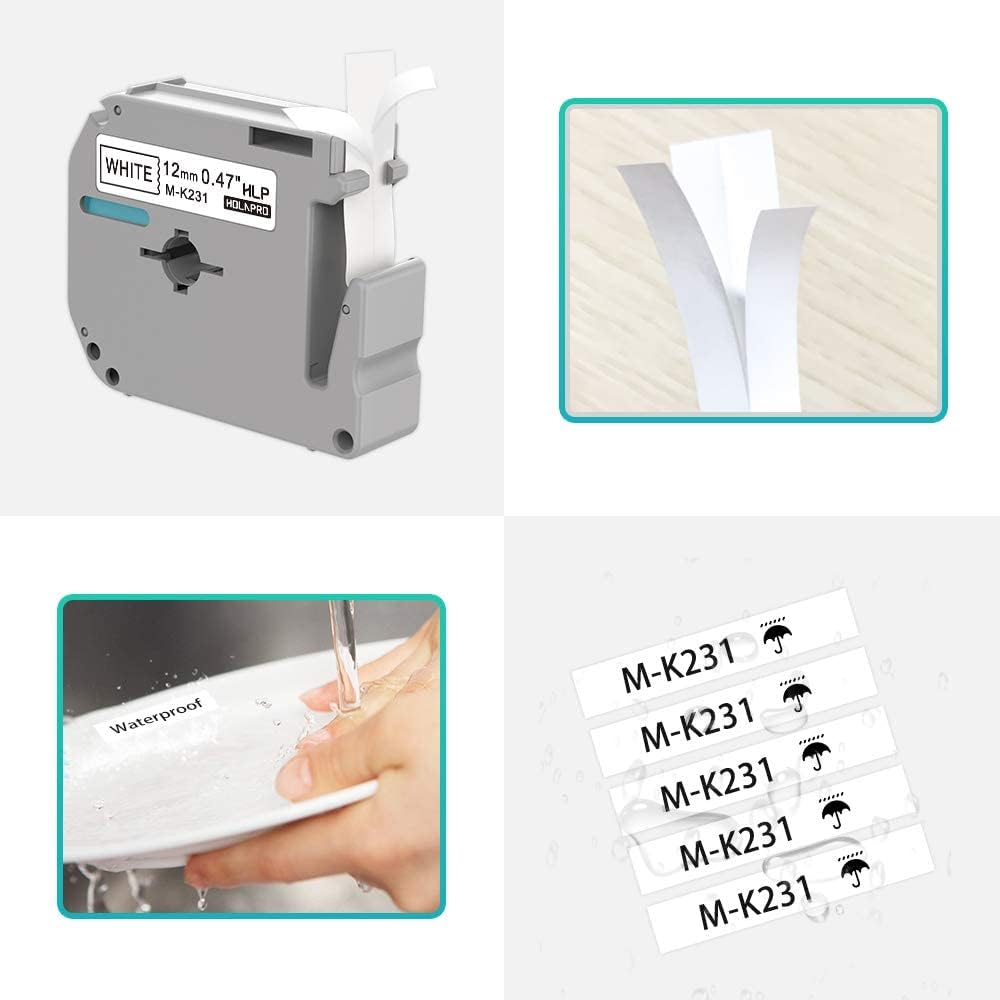 5 x Label Maker Tape Replacement for Brother P Touch M Tape M-K231 M-K231s MK231 MK-231 M231 12mm 0.47 White, Compatible with Brother P Touch PT-M95,PT-90,PT-70,PT-65,PT-85 Label Maker Refills,26.2 Ft