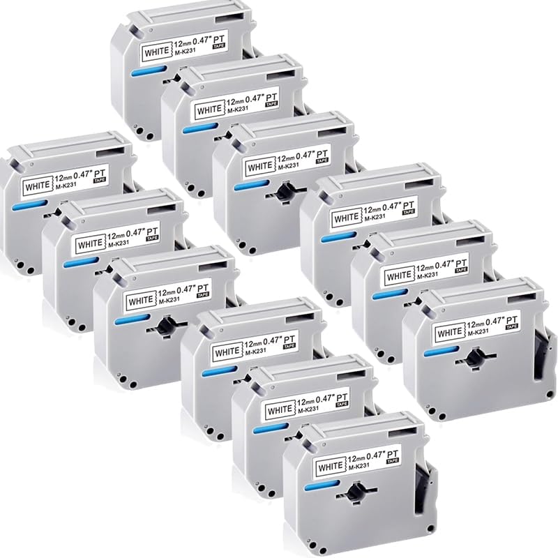 12Pack M-K231 Replacement for Brother M Tape 12mm 0.47'' White, M-K231s MK231s M231 Label Tape Replace for Brother PTouch PT-M95, PT-90, PT-70, PT-65, PT-60, PT-45 Label Maker Refills