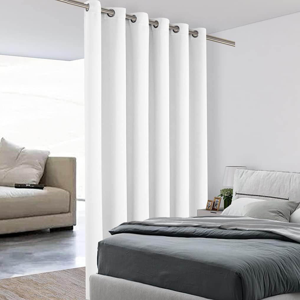 BONZER Room Divider Curtain Screen Partitions Total Privacy Wall Wide Blackout Curtains for Shared Room, 96L x 70W Inch (8L x 5.8W ft), 1 Panel, Greyish White