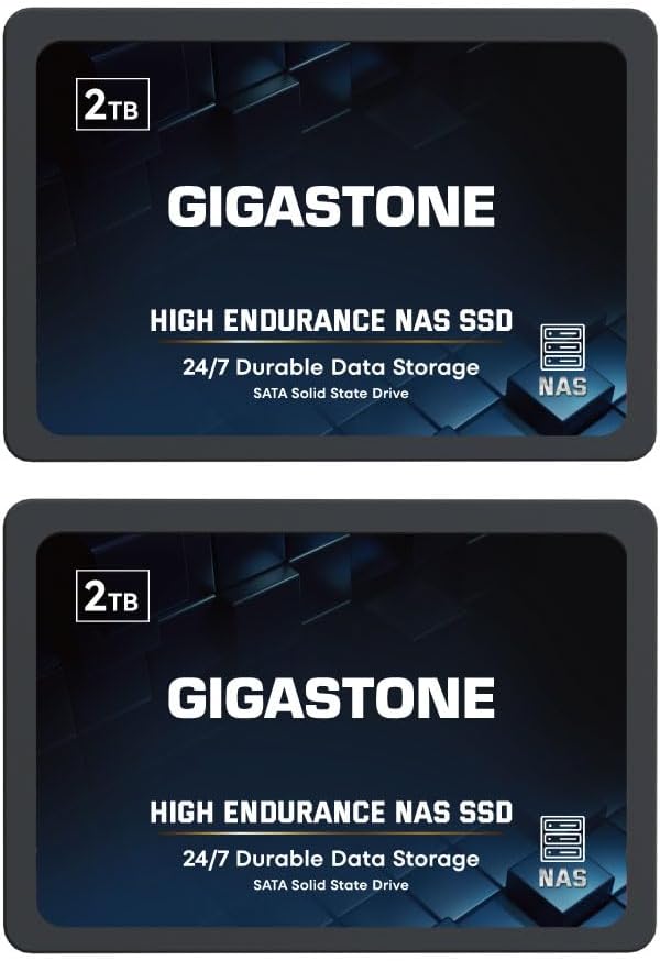 Gigastone 2TB NAS SSD Drive (2-Pack) 24/7 Durable TLC High Endurance RAID Data Storage Network Attached Storage 2.5" SATA Internal Solid State Hard Drives
