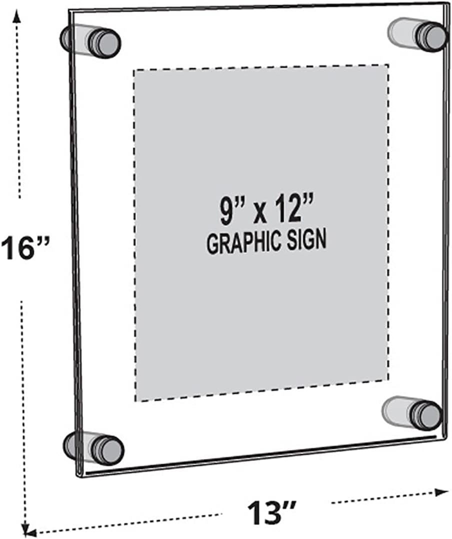 Azar Displays 105512-GLD Acrylic Floating Double Panel Wall Frame,9" x 12" Graphic Size, Overall Frame Size: 13" x 16", Gold