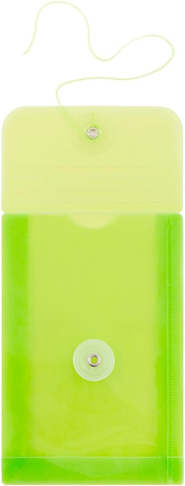 JAM PAPER Plastic Envelopes with Button & String Tie Closure - 4 1/4 x 6 1/4 - Lime Green - 12/Pack