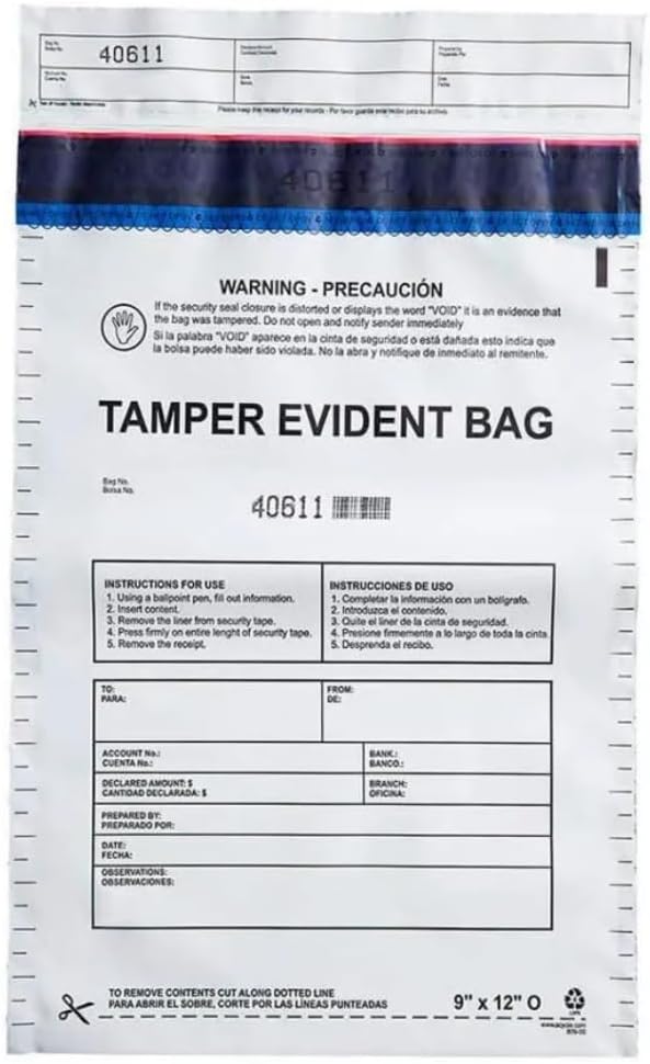 10"x13" Opaque Plastic Deposit Bags with Security Tape Tamper Evident - Secure Bank Deposits, Cash Handling, & Currency Transport | Self-Sealing Tape with Hidden Graphics | 100-Pack
