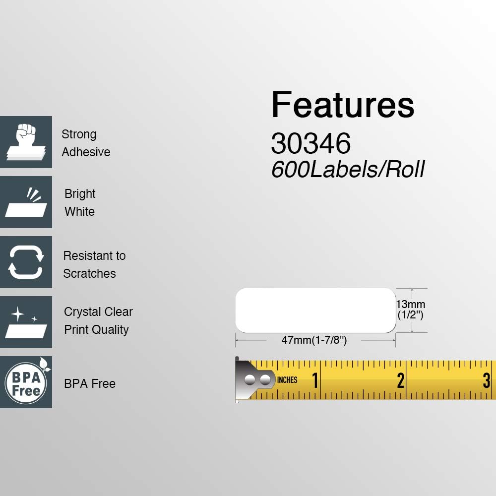 BETCKEY Colored Labels Compatible with Dymo 30346 (1/2" x 1-7/8") Library Barcode Labels, Compatible for Dymo LabelWriter Thermal 450, 4XL & Zebra Desktop Printers [6 Rolls, Red]