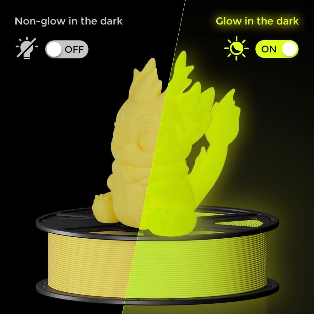 FLASHFORGE Glow in The Dark Rapid PLA Filament 1.75mm, High Flow Speedy 3D Printer Filament Luminous Yellow, Max 500mm/s High-Speed Printing, High Brightness and Long-Lasting Glowing Effect