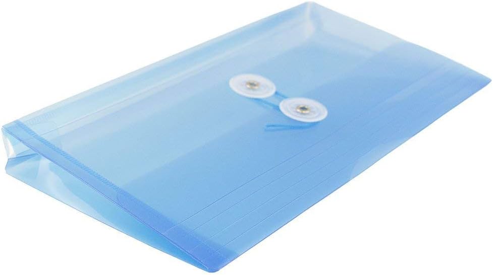 JAM PAPER Plastic Envelopes with Button & String Tie Closure - #10 Business Booklet - 5 1/4 x 10 - Blue - 12/Pack