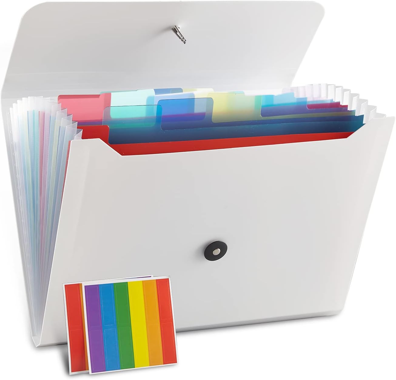 Expanding File Folder, 13 Pockets, White, Polypropylener,for Work, School, Home, Office