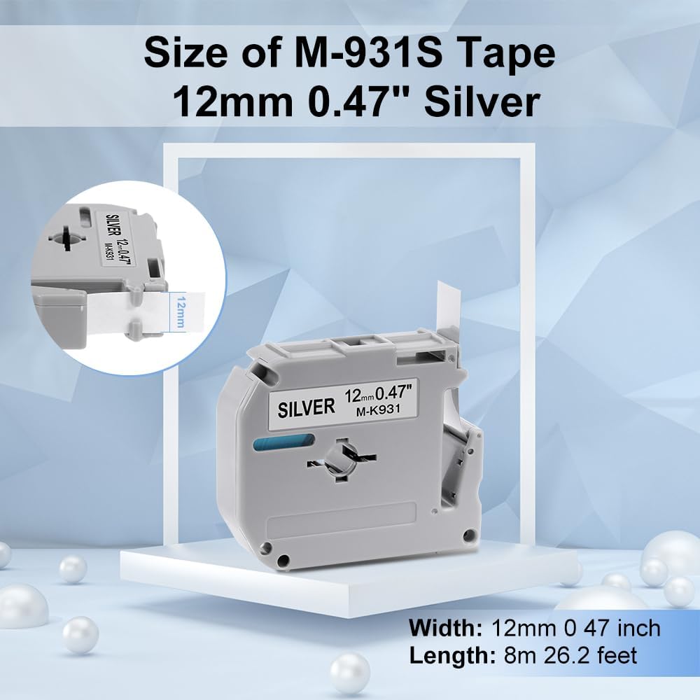 Fimax M-931S Tape 12mm 0.47 Silver Compatible with Brother P Touch Label Maker Tape M-931 M931 M-K931S for Brother Ptouch PT-M95 PT-70BM PT-90 PT-85 PT65 45 Label Maker Refills, 4 Pack