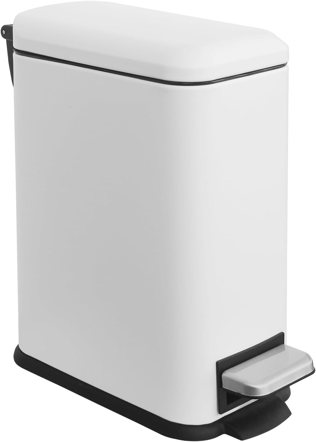 Bathroom Trash Can with Lid，5 Liter / 1.3 Gallon Small Trash Can with Removable Liner Bucket, Soft Close lid & Step Pedal, Stainless Steel Trash Bin for Bathroom,Bedroom,Home Office, White