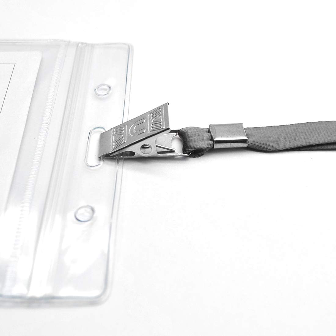 Bird Fiy Lanyards with id Holder Name Badges 50 Pcs Waterproof Type Clear Plastic Horizontal Name Tag Badge Id Card and 50 Pcs Lanyard (Gray)